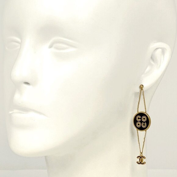 CHANEL | Jewelry | Chanel Black Cc Logos Coco Round Drop  CHANEL Black CC Logos COCO Round Drop Stud Earrings Gold Tone 01A Auth w/Box